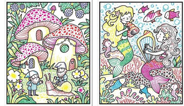 usborne magical creatures painting book, carte de colorat creaturi magice, cu pensula, pentru copii si adulti, pheonix, unicorni