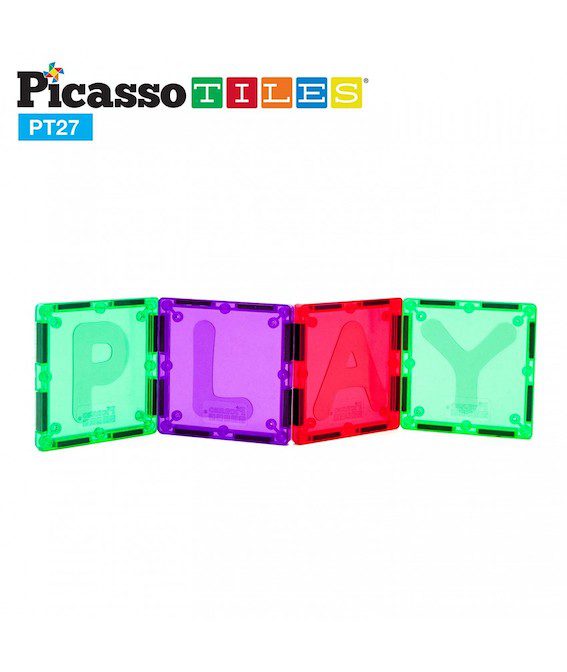 Set PicassoTiles Alfabet - 27 Piese Magnetice De Construcție Colorate,piese magnetice cu litere, jocuri magnetice educative, jocuri pocasso tiles