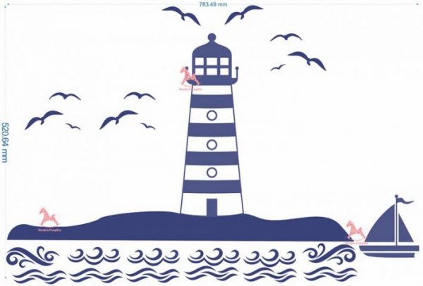 Sticker de perete pentru copii - farul de pe mare, pasari, barca, stickere pentru fete, stickere pentru baieti, stickere cu tema marina, apa, stickere pentru copii, stickere camera copilului