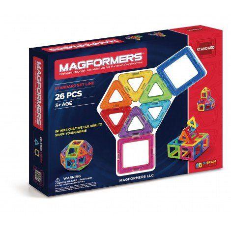Magformers (26 piese) - Joc Constructie Magnetic 3D, piese magnetice, jocuri cu magneti, set magformers, joc magnetic foarme geometrice, magneti constructie