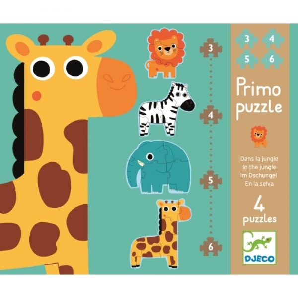 Puzzle progresiv Djeco - in jungla, puzzle bebe, puzzle lemn animale, puzzle copii mici, puzzle din doua trei piese, djeco franta