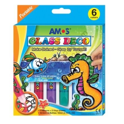 Amos Glass Deco 6 Culori - a fi artist,carioci pentru vitraliu, vitraliu copii, coloreaza vitraliu, carioci pentru sticla, carioci amos, carioci korea