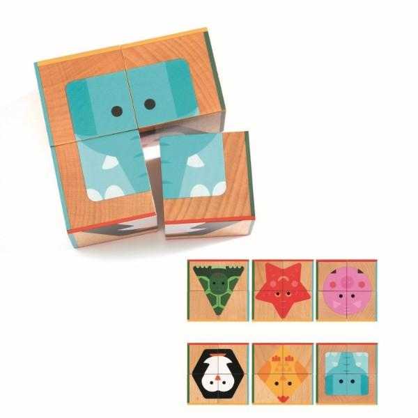 Cuburi din lemn basic Djeco, cuburi lemn colorate, cuburi bebelusi, cuburi educative, cuburi copii mici, puzzle cuburi
