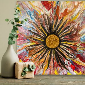 Tablou decorativ The Flower of Rebirth, 30 x 30 cm, pouring art