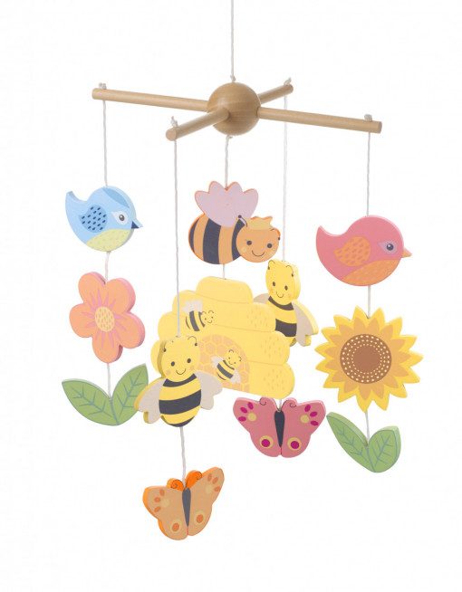 carusel bebe lemn albine, flori, Decoratie mobila copii Orange Tree Toys