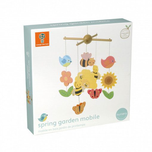 carusel bebe lemn albine, flori, Decoratie mobila copii Orange Tree Toys cutie